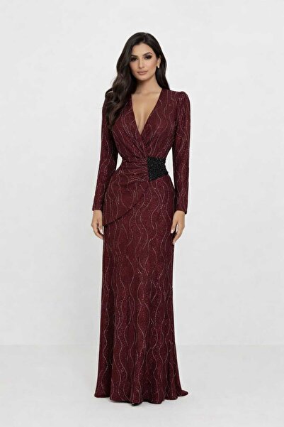 saher-alshrek Handmade Burgundy Evening Dress