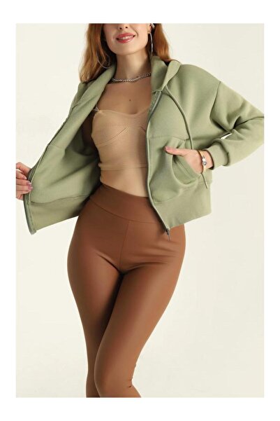 BellaVita Botuique Yeşil Fermuarlı Crop Sweatshirt