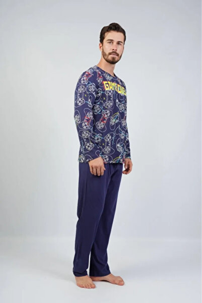 VİENETTA Men's Cotton Pajamas with "Game Over" Print