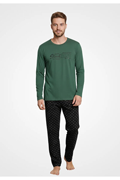 Ercan Men's cotton pajamas, long sleeves and long pants, Street Wear print