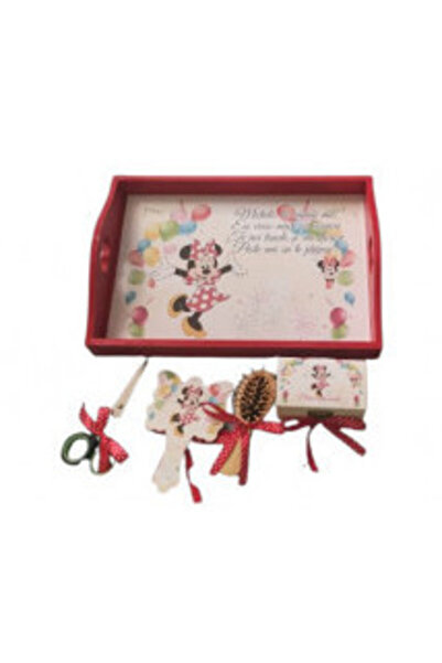1 Tavita de turta, set de 5 piese, lemn vopsit, Minnie rosu