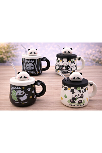 LINETTA STUDIO Sevimli Panda Kupa Bardak Isıya Dayanıklı Pandalı Hediyelik Ku...