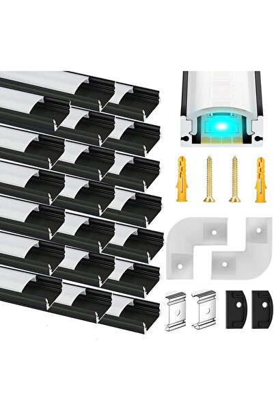Dotail Set of 20 black aluminum LED profiles, 1 m each, U-shaped, with matte ...