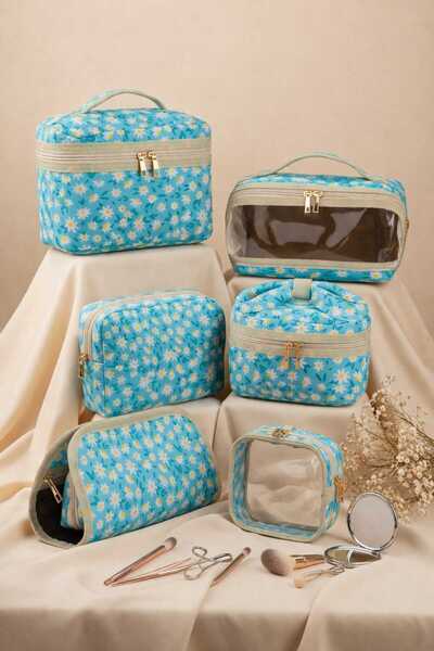 Lui Baby 6-Piece Makeup & Organizer Bag Set Stylish Textured Fabric, Zippered...