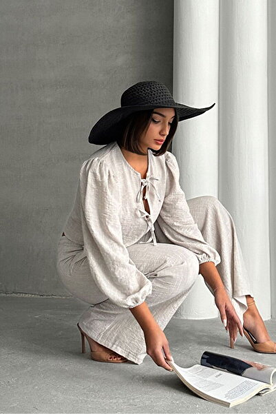 VERYMODA Μπλούζα με ρίγες και δέσιμο μπροστά - Ασημί πέτρινο |   F1804