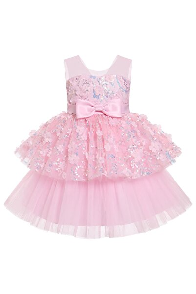 Dotail ABEHIK Girls' Dress, Tulle, 3D Flowers, Pink, 98 cm