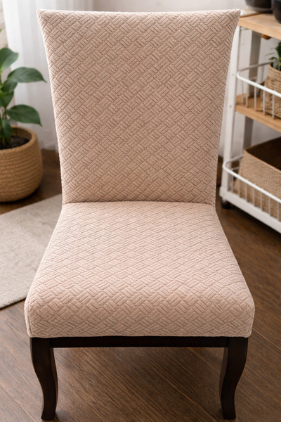 ZEYNO HOME TEKSTİL Lastikli Likralı 2'li Sandalye Kılıfı 40 x 54 cm Vizon Ren...