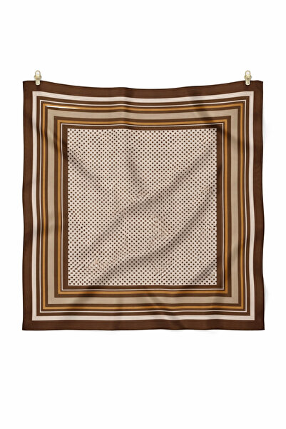 AGAPI Brown Framed Polka Dot Satin Scarf 50X50 cm – Silky Soft Women's Bandana