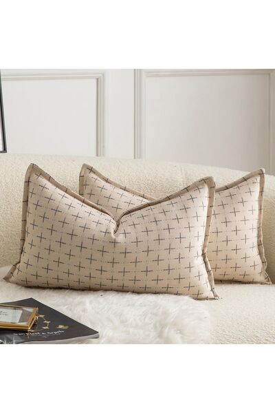 Dotail Set of 2 MANDIOO decorative pillowcases, woven design, 40 x 80 cm, lin...