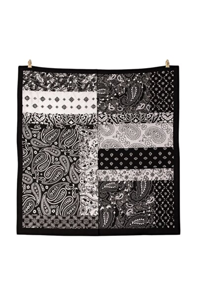 AGAPI Black and White Patchwork Patterned Satin Scarf 50X50 cm – Silky Soft B...