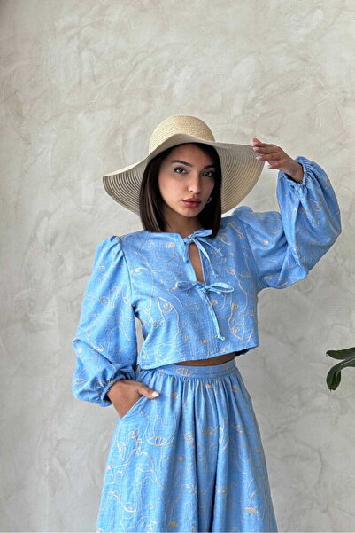 VERYMODA Embroidered Front Tie Blouse - Light Blue |   F1902