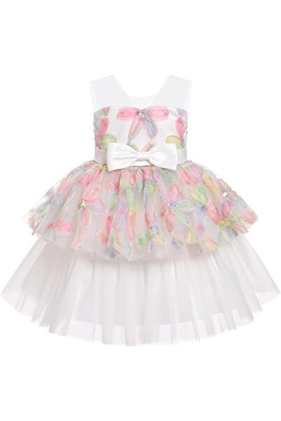 Dotail ABEHIK Girls' Dress, Princess Design, Tulle, 3D Flowers, Pink, 110 cm