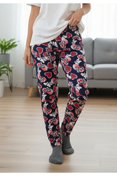 Serena Women's navy fleece pants with hearts and butterflies