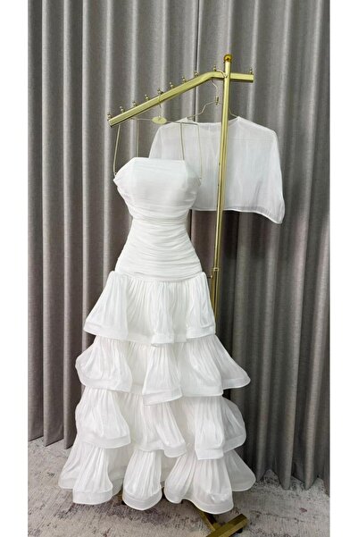 CACHE MONNEY White Layered Crinkle Dress
