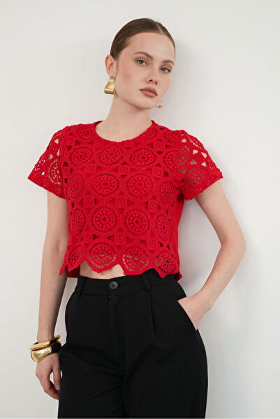 VERYMODA Red Guipure Evening Dress Blouse |   D2142