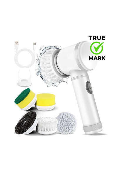 TRUE MARK - Perie Electrică Rotativă Baie, Mâner Telescopic, 180°, Capete Int...