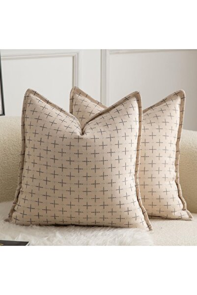 Dotail Set of 2 MANDIOO decorative pillowcases, woven design, 55 x 55 cm, lin...
