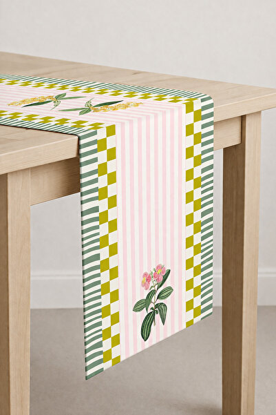 RİTMOHOME Damalı, Çiçek, Botanik, Yaz, Çizgili, Desenli, Renkli, 40x140 Runner