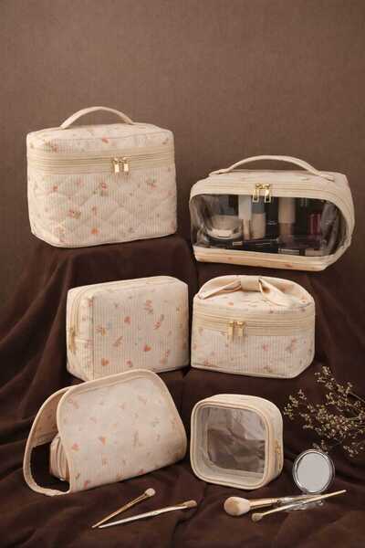 Lui Baby 6-Piece Makeup & Organizer Bag Set Stylish Textured Fabric, Zippered...