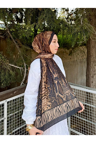 MetuCA Women's Brown Mixed Snake Pattern Cotton Bamboo Shawl