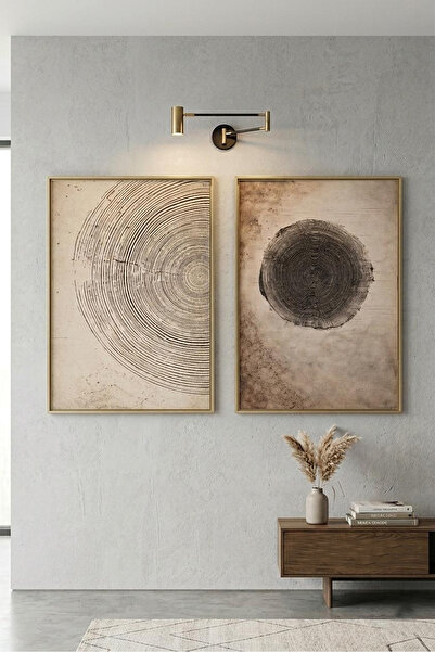 Linacci Gold Framed 2-Piece Modern Tree Ring and Log Section Glass Table Set