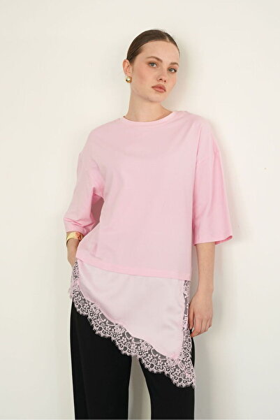 VERYMODA D 2942 ΑΣΥΜΜΕΤΡΟ ΜΠΛΟΥΖΑΚΙ ΜΕ ΔΑΝΤΕΛΑ ΚΑΙ ΣΑΤΕΝ ΛΕΠΤΟΜΕΡΕΙΕΣ - ΡΟΖ |...