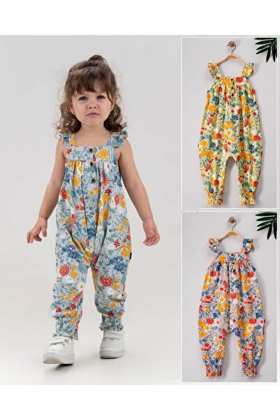 Miniworld Baby Salopeta lunga fetite de vara, motive florale, bretele cu vola...