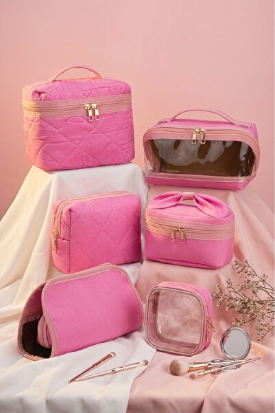 Lui Baby 6-Piece Makeup & Organizer Bag Set Stylish Textured Fabric, Zippered...