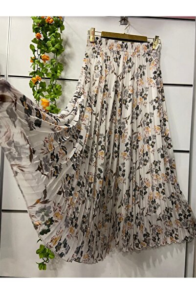 edu collection Patterned Chiffon Bohe Bell Skirt with Lining