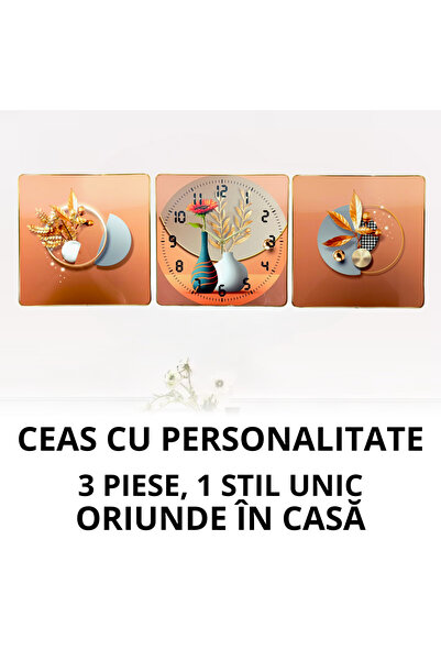 OEM Ceas panorama 40x40 cm, set decorativ 3 piese, mecanism silentios