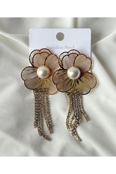 Haziran إكسسوار، أقراط نسائية من الفولاذ المقاوم للصدأ مرصعة باللؤلؤ على شكل ...