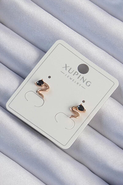 Skygo Xuping rose color black zircon stone curled earrings - tj-bkp9443