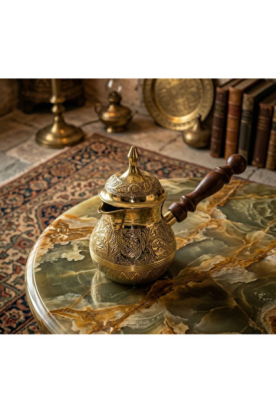 Meya design Brass Embossed Wooden Handle Coffee Pot 6''