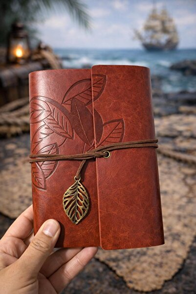 EMKSHOP Leaf Patterned Special Leather Notebook
