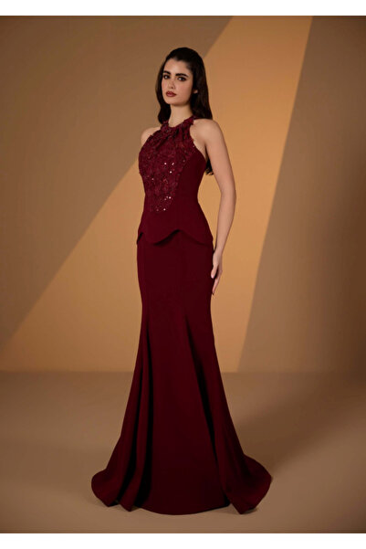 ALİN SIRT DEKOLTELİ BALIK KESİM UZUN ŞIK ABİYE ELBİSE