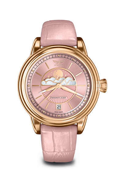 AVIATOR V.1.33.2.258.4 36 mm Women's Wristwatch with Pink Leather Strap Sapph...