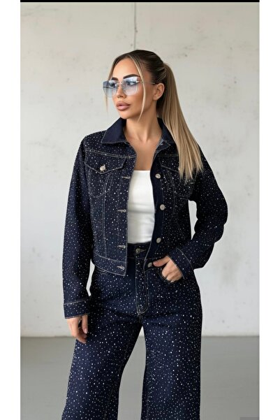 MOJO MOJO ✨   Stone Detailed Denim Jacket and Trousers Set