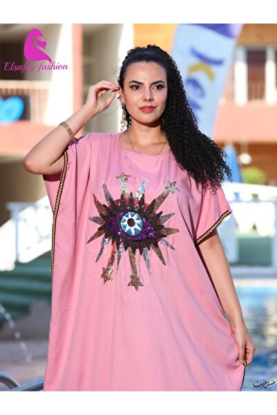 Graciana Midi Jalabiya with Elegant Sequin Embroidery Made of Polyester Cotto...