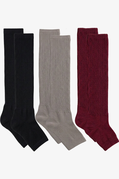 EFFE 3 أزواج من الجوارب القطنية الممزوجة بدون أصابع ونعل رفيع وطول فوق الركبة