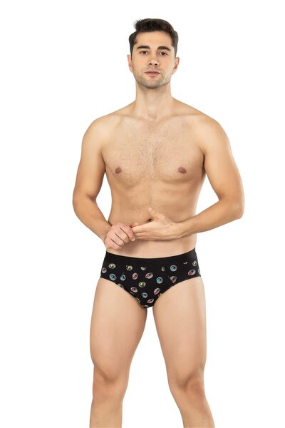 OBJE Men's Black Ringed Zigzag Cotton External Elastic Slip