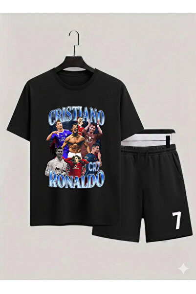 MAGORS RONALDO BASKILI %100 PAMUKLU BİSİKLET YAKA ÇOCUK TSHIRT-ŞORT İKİLİ TAKIM