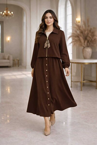 MissPul Double Crepe Zippered Skirt Blouse Set