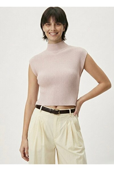 Neden Tekstil Γυναικεία πλεκτή μπλούζα με μισό ζιβάγκο, ριμπ ύφανση, αμάνικη ...