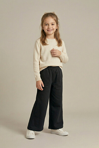 nacar çarşı Κοριτσίστικο μαύρο παντελόνι με ελαστική μέση και φαρδιά μπατζάκι...