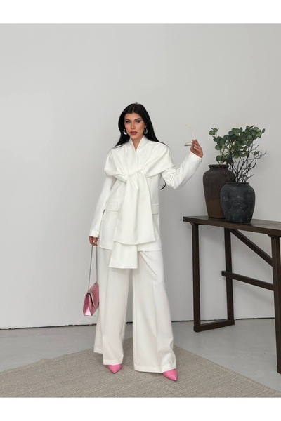 Celiora Women's Shawl Detailed Blazer Jacket and Wide-Legged Trousers Two-Pie...