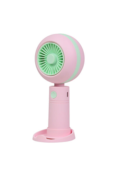 OEM Hand fan with desk and phone holder, 3 speeds, LED, USB-C, Pink/Green
