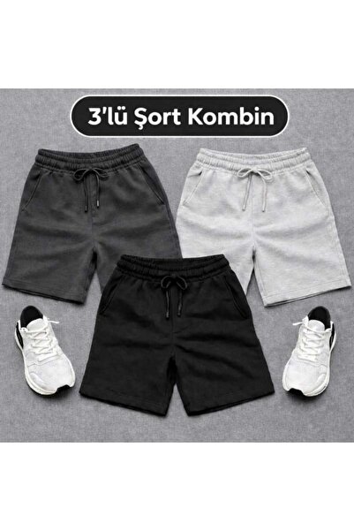 TREND ALİSSE 3-Pack Men's Coll Bermuda Summer Shorts Black Gray Smoked