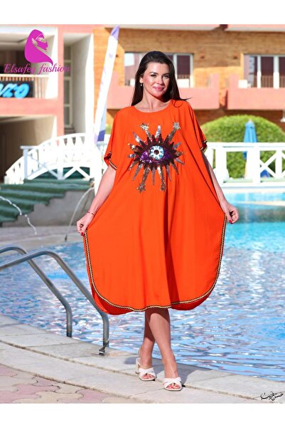 Graciana Midi Jalabiya with Elegant Sequin Embroidery Made of Polyester Cotto...