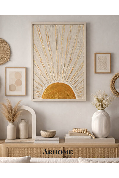 Arhomeartstudio Gold Güneş Alçı 3 Boyutlu Akrilik El yapımı Tablo