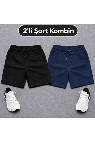 TREND ALİSSE Pack of 2 Men's Coll Bermuda Summer Shorts Black Navy Blue